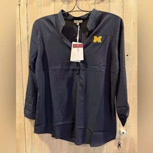 Michigan Wolverines‎ Womens Tunic Top Blouse Roll Tab Sleeve Size Med Sheer